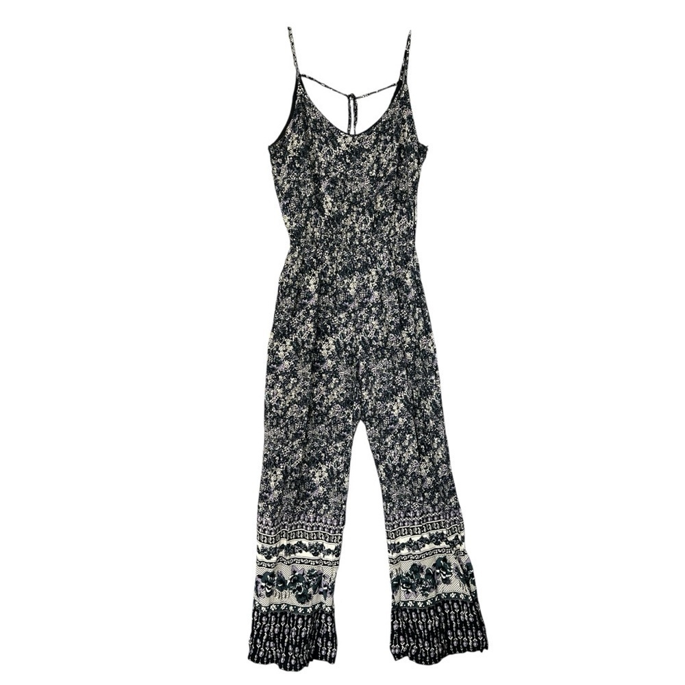 MIMI CHICA Jumpsuit Sleeveless Rayon Floral Black Purple Blue Cream Size Medium